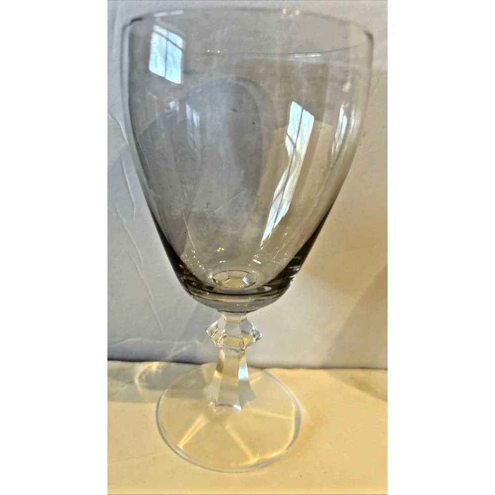EBELING & REUSS Knob In Stem Texted Foot Clear Wine Glasses EBC5 6 3/8